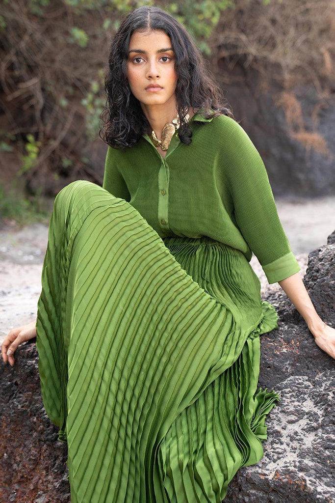 GREEN PLEATED SKIRT SET - dash and dot dash and dot