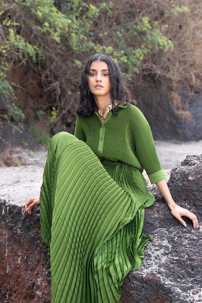 GREEN PLEATED SHIRT - dash and dot dash and dot