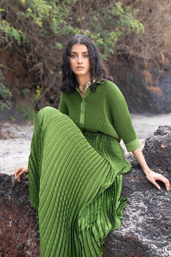 GREEN PLEATED SHIRT - dash and dot dash and dot