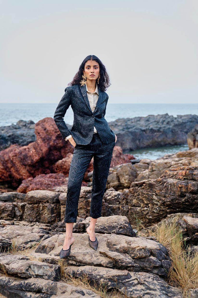 BLACK BROCADE SUIT - dash and dot dash and dot