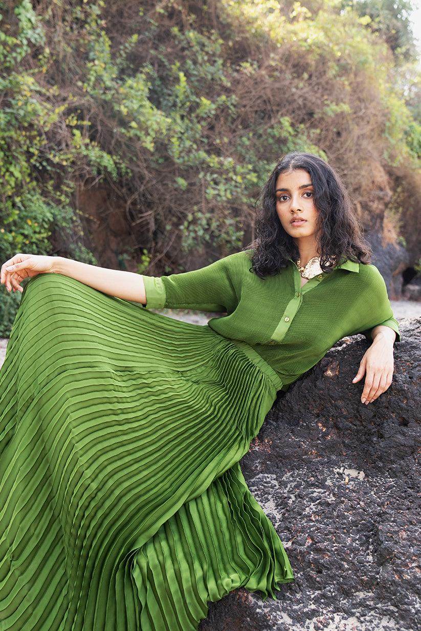 GREEN PLEATED SHIRT - dash and dot