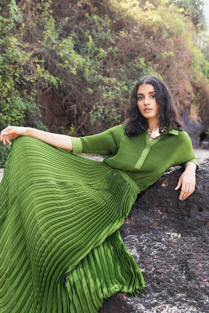 GREEN PLEATED SHIRT - dash and dot dash and dot