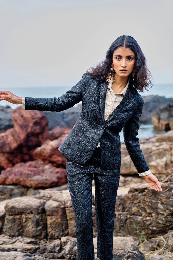 BLACK BROCADE SUIT - dash and dot dash and dot