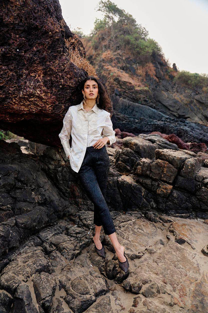 BLACK BROCADE PANT - dash and dot dash and dot