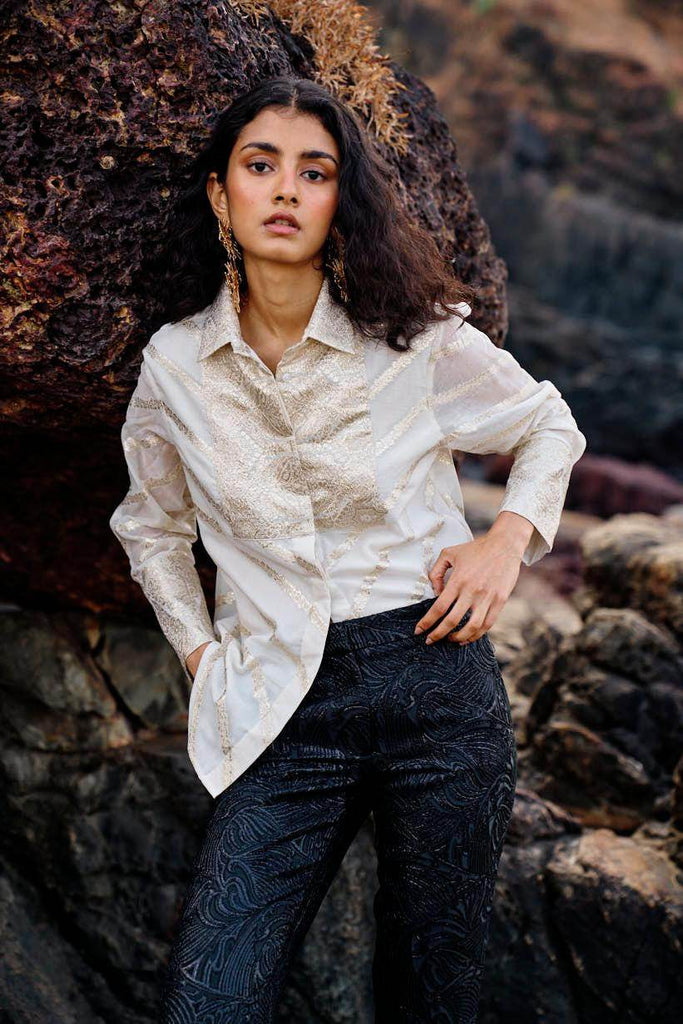 BROCADE CHANDERI SHIRT - dash and dot dash and dot