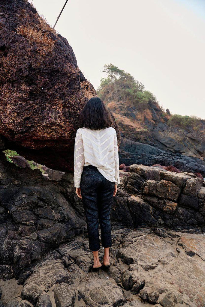 BLACK BROCADE PANT - dash and dot dash and dot