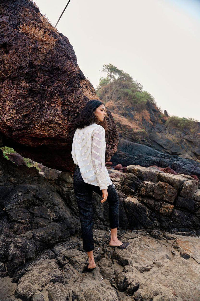 BLACK BROCADE PANT - dash and dot dash and dot