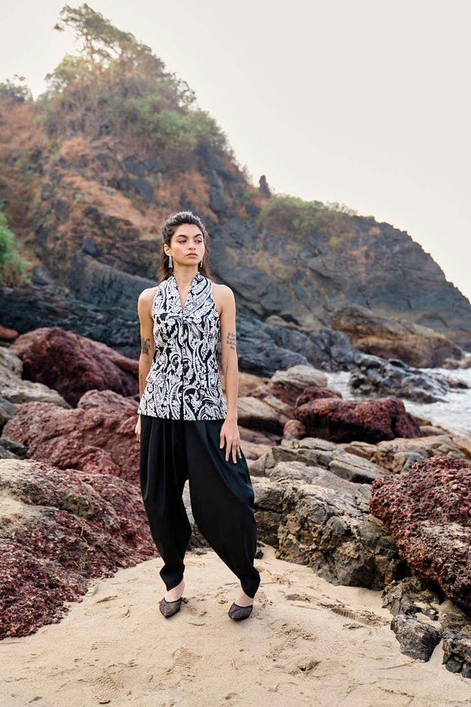 EMBROIDERED WAISTCOAT AND COWL PANT SET - dash and dot dash and dot