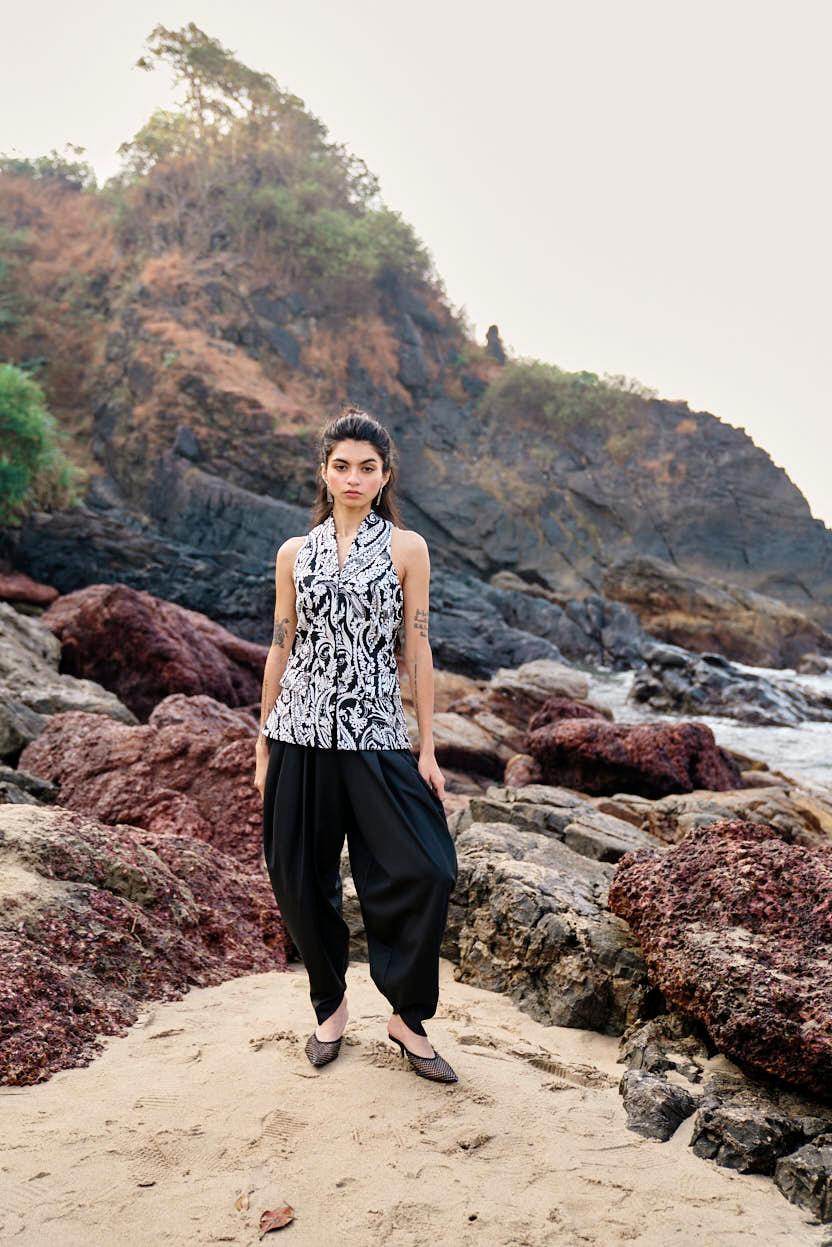 BLACK COWL PANTS - dash and dot