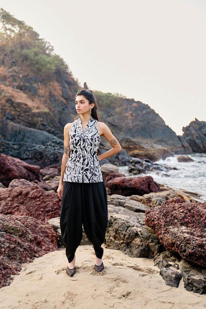 BLACK COWL PANTS - dash and dot dash and dot