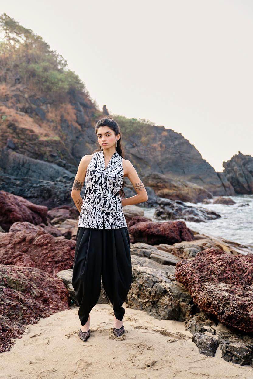 BLACK COWL PANTS - dash and dot