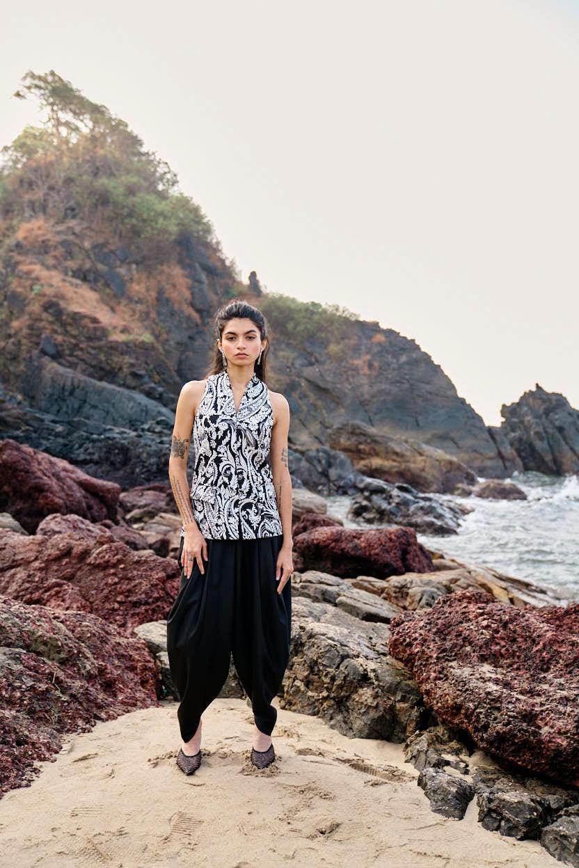 BLACK COWL PANTS - dash and dot