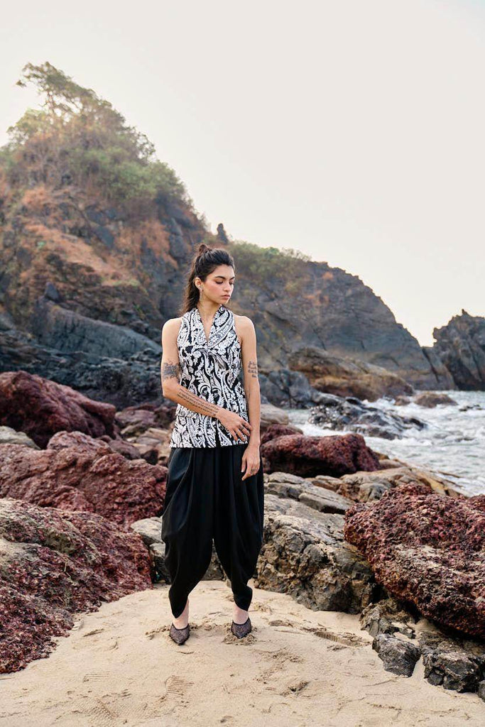 EMBROIDERED WAISTCOAT AND COWL PANT SET - dash and dot dash and dot