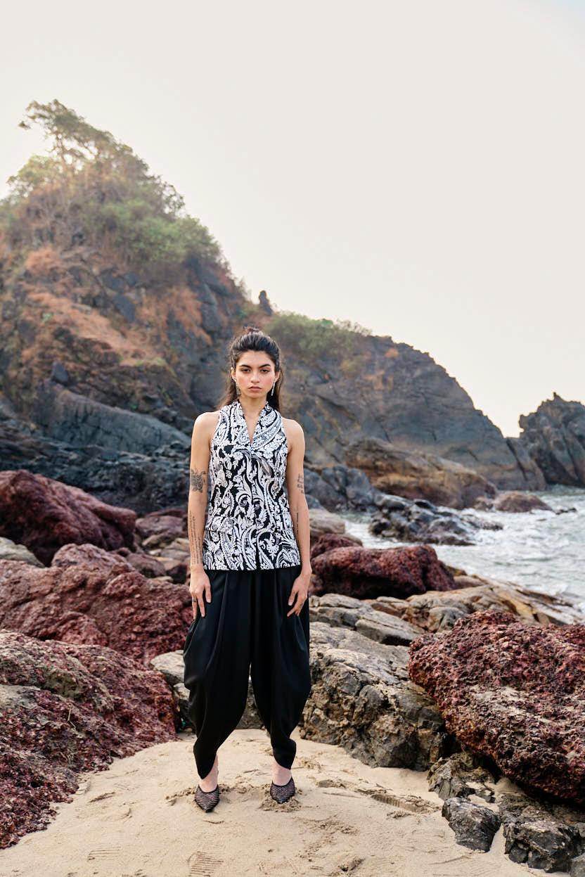 BLACK COWL PANTS - dash and dot