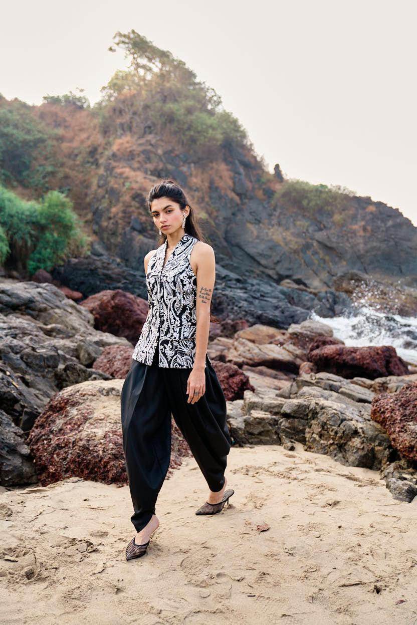 BLACK COWL PANTS - dash and dot