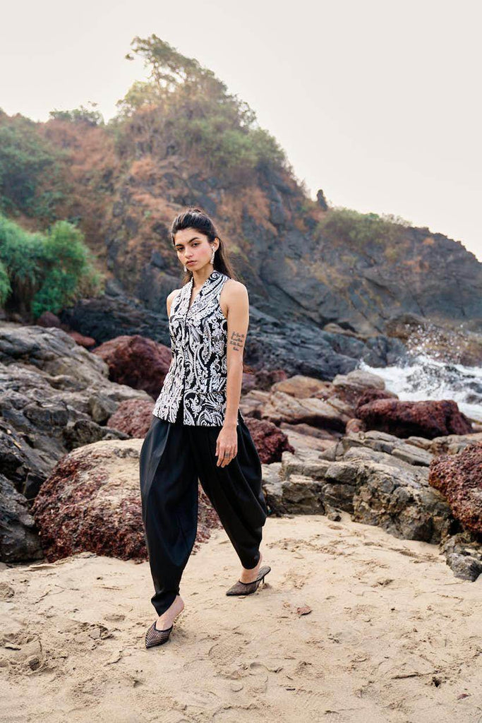 BLACK COWL PANTS - dash and dot dash and dot