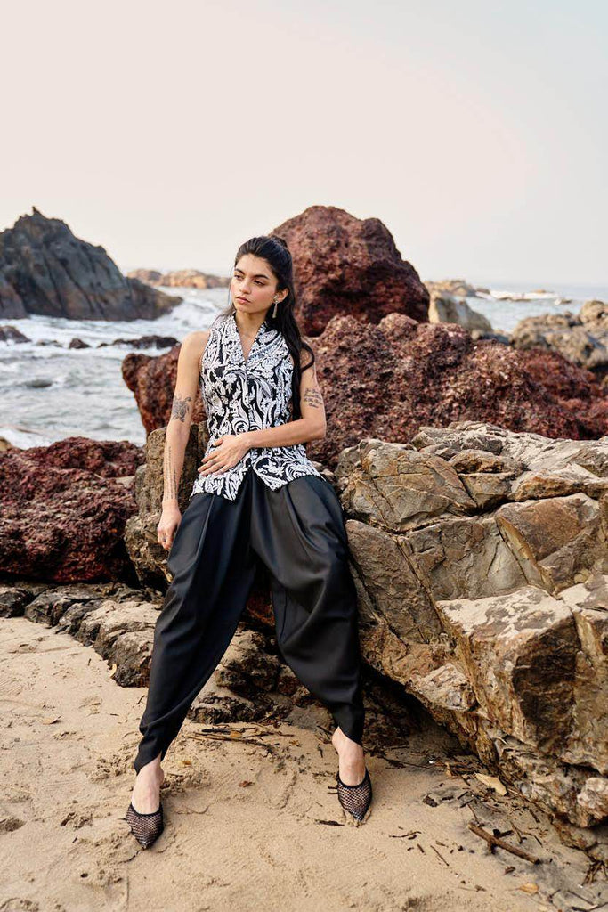 EMBROIDERED WAISTCOAT AND COWL PANT SET - dash and dot dash and dot