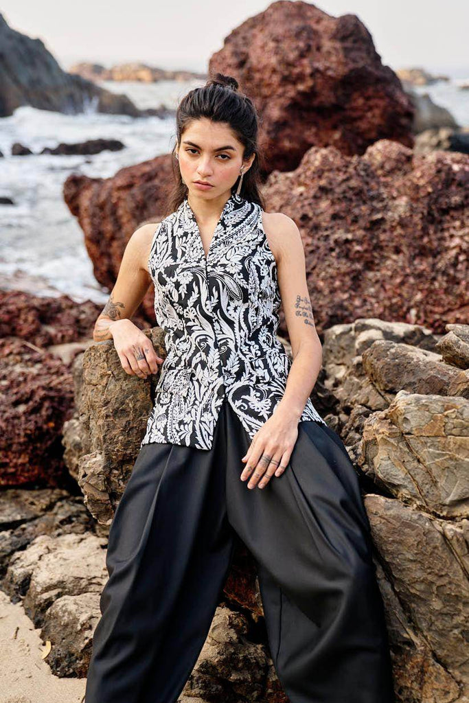 EMBROIDERED WAISTCOAT AND COWL PANT SET - dash and dot dash and dot