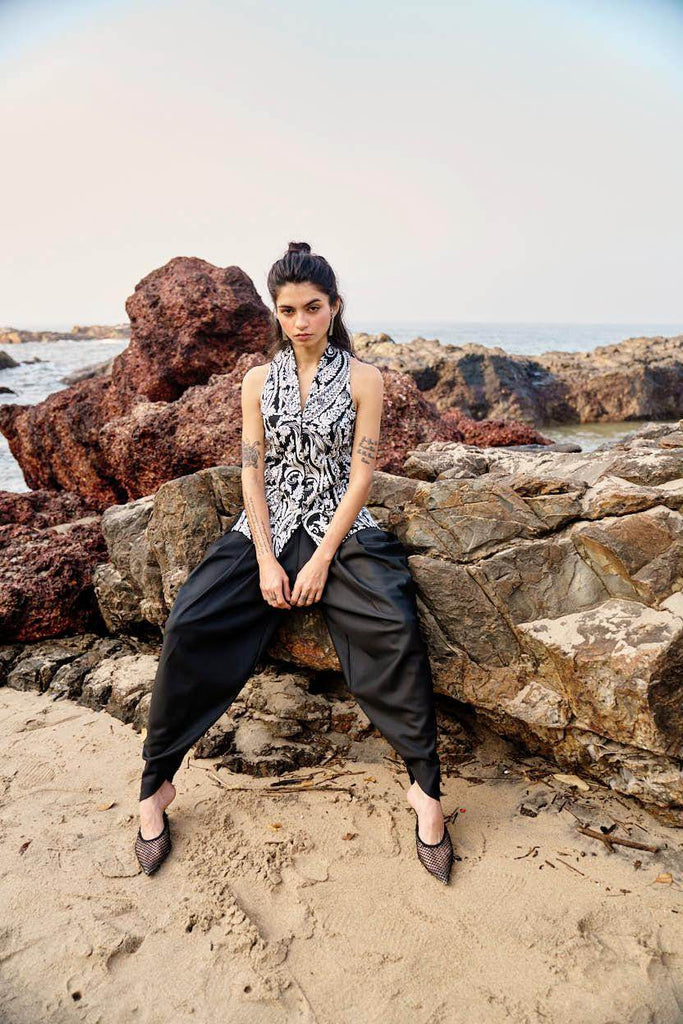 EMBROIDERED WAISTCOAT AND COWL PANT SET - dash and dot dash and dot