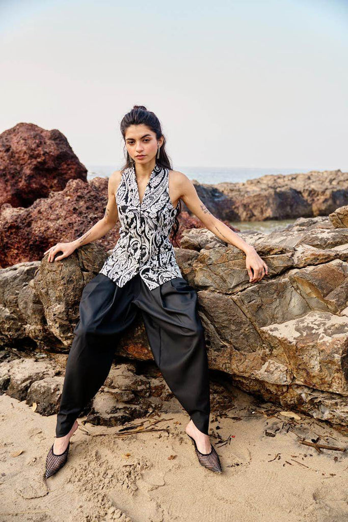 EMBROIDERED WAISTCOAT AND COWL PANT SET - dash and dot dash and dot