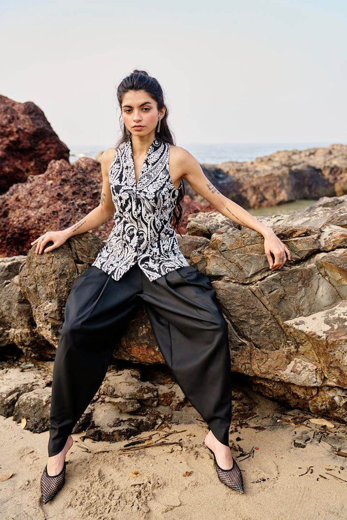 EMBROIDERED WAISTCOAT AND COWL PANT SET - dash and dot dash and dot