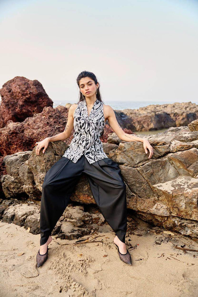 EMBROIDERED WAISTCOAT AND COWL PANT SET - dash and dot dash and dot