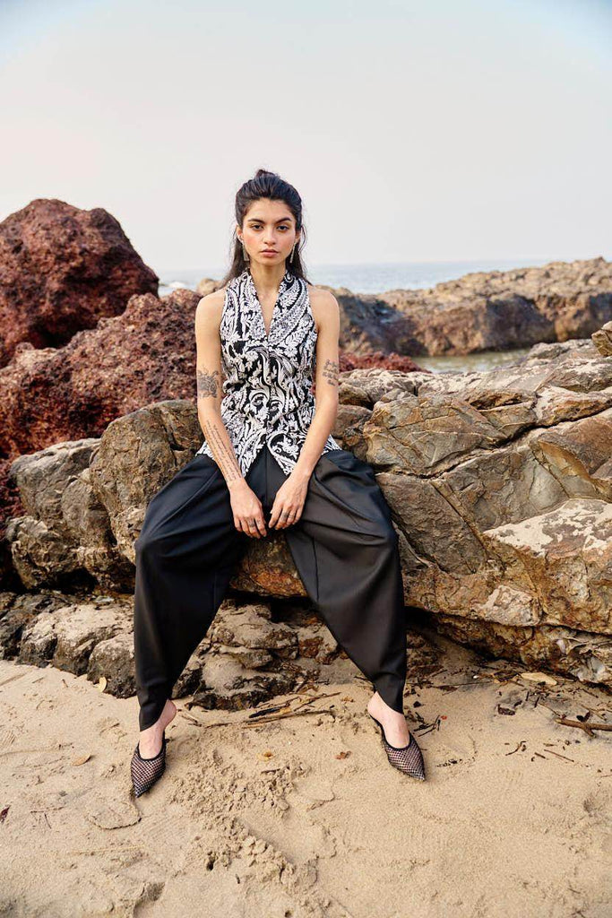 EMBROIDERED WAISTCOAT AND COWL PANT SET - dash and dot dash and dot