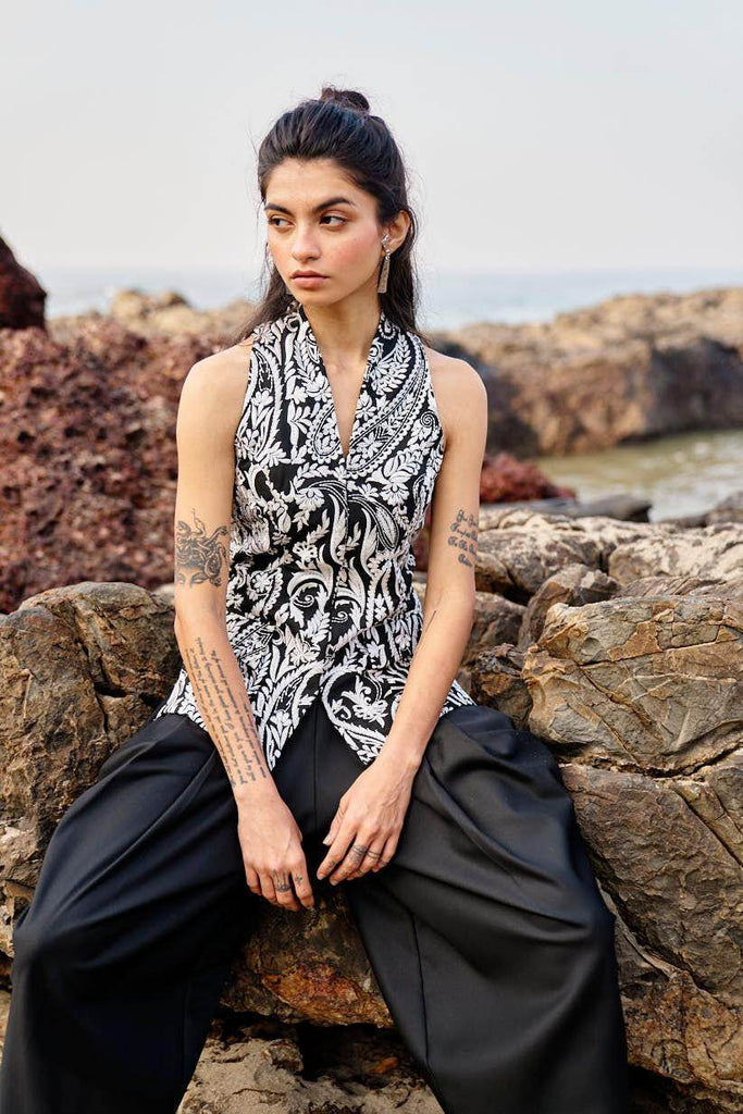 EMBROIDERED WAISTCOAT AND COWL PANT SET - dash and dot dash and dot