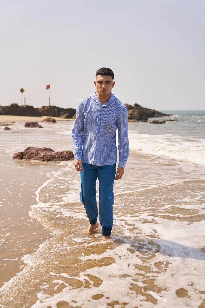 CRINKLE STRIPE HOODIE SHIRT - dash and dot dash and dot