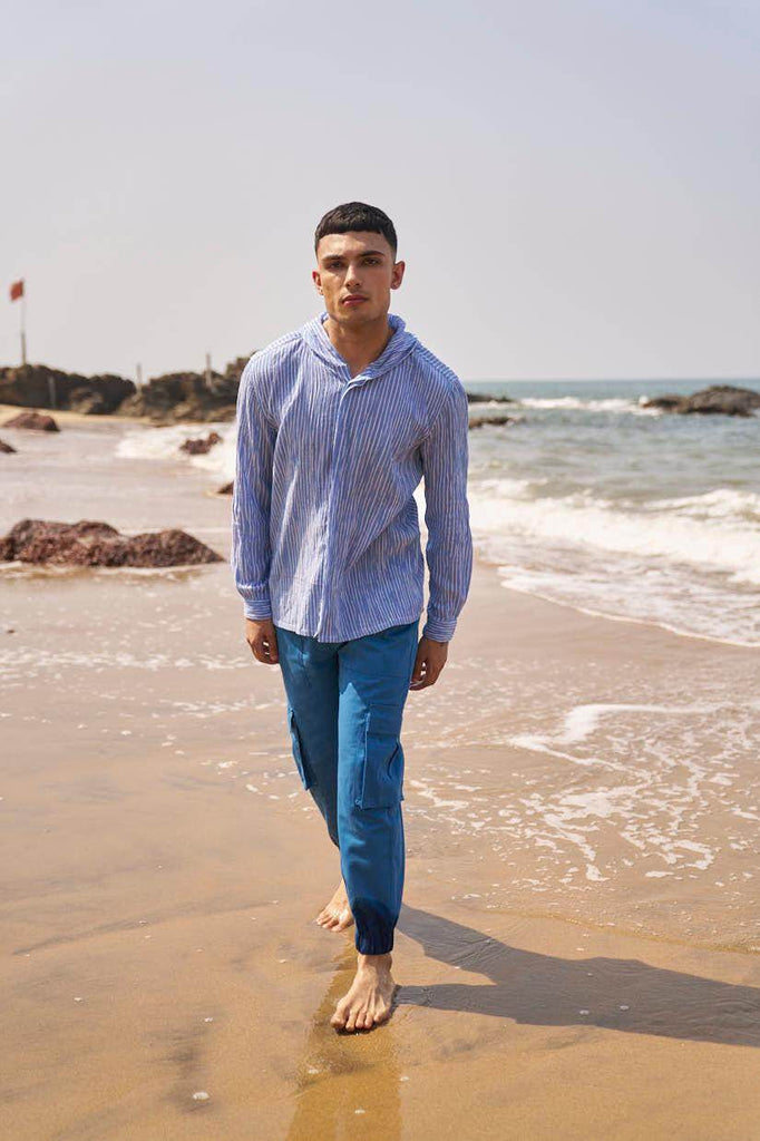 CRINKLE STRIPE HOODIE SHIRT - dash and dot dash and dot