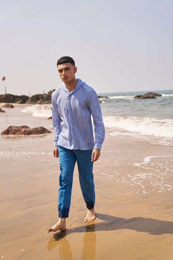 CRINKLE STRIPE HOODIE SHIRT - dash and dot dash and dot