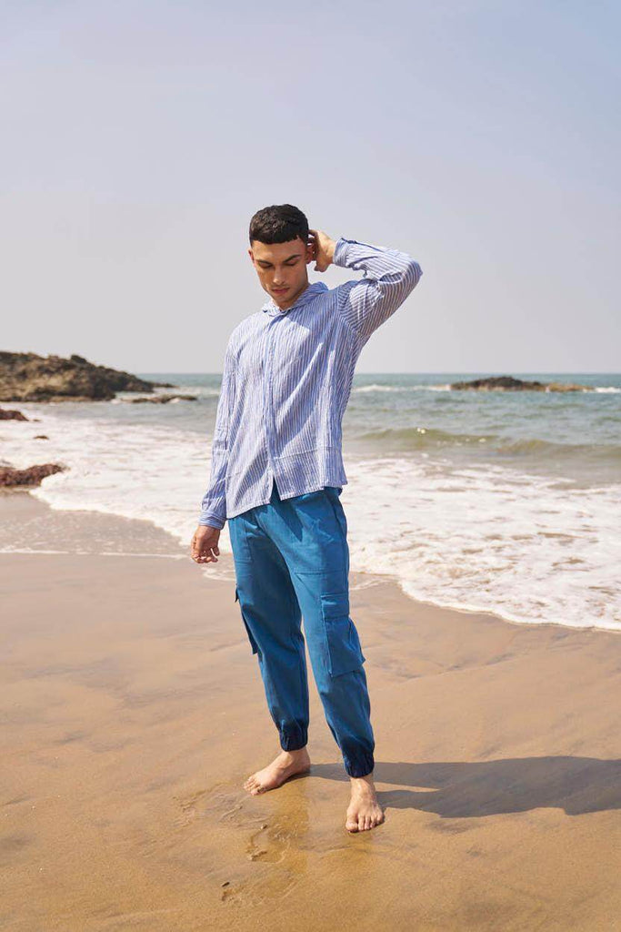 CRINKLE STRIPE HOODIE SHIRT - dash and dot dash and dot