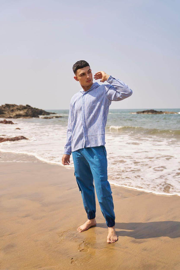 CRINKLE STRIPE HOODIE SHIRT - dash and dot dash and dot