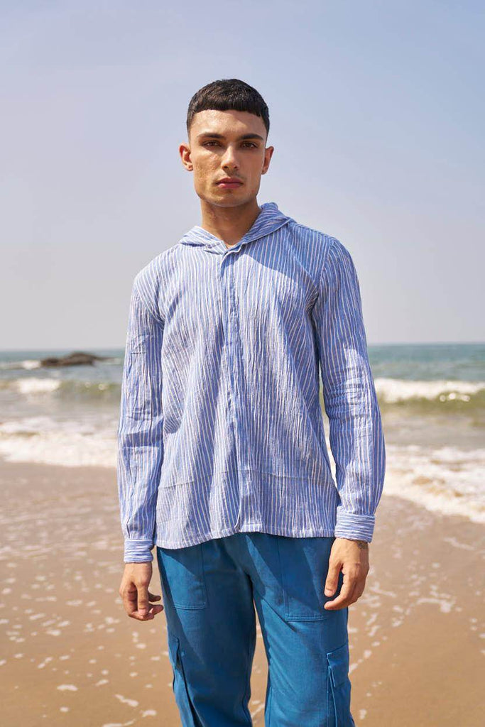 CRINKLE STRIPE HOODIE SHIRT - dash and dot dash and dot