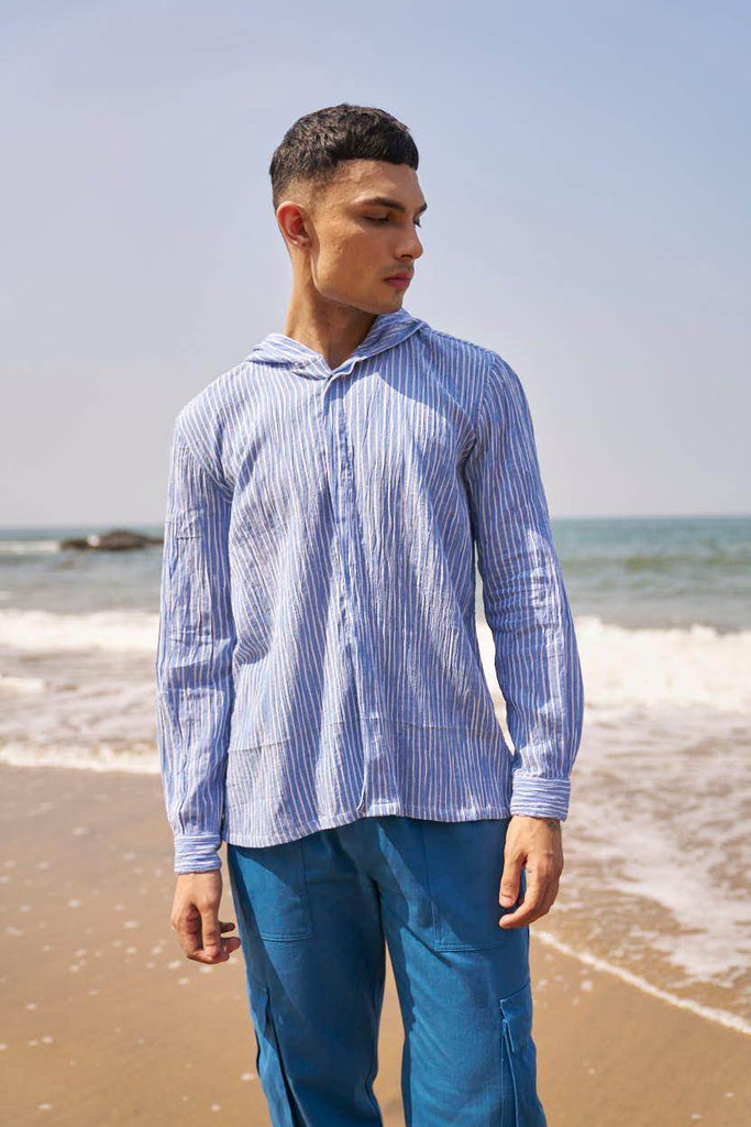 CRINKLE STRIPE HOODIE SHIRT - dash and dot dash and dot