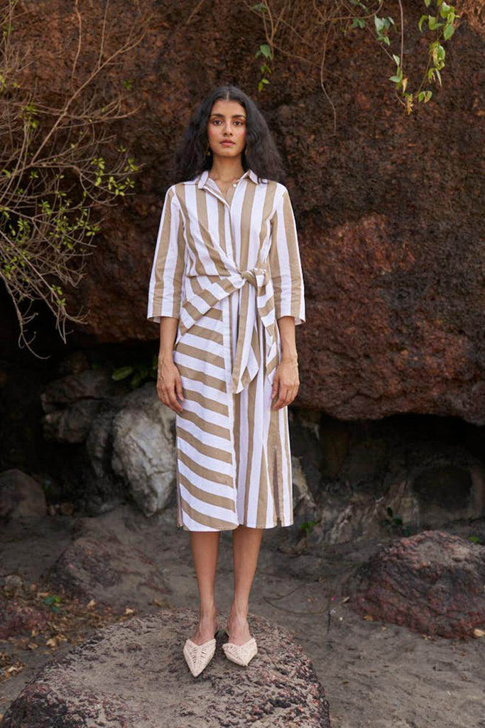 SIDE TIE STRIPED SHIRT DRESS - dash and dot dash and dot
