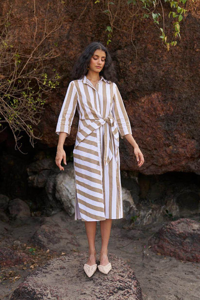 SIDE TIE STRIPED SHIRT DRESS - dash and dot dash and dot