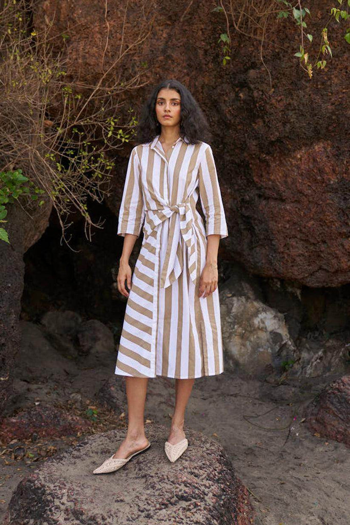 SIDE TIE STRIPED SHIRT DRESS - dash and dot dash and dot