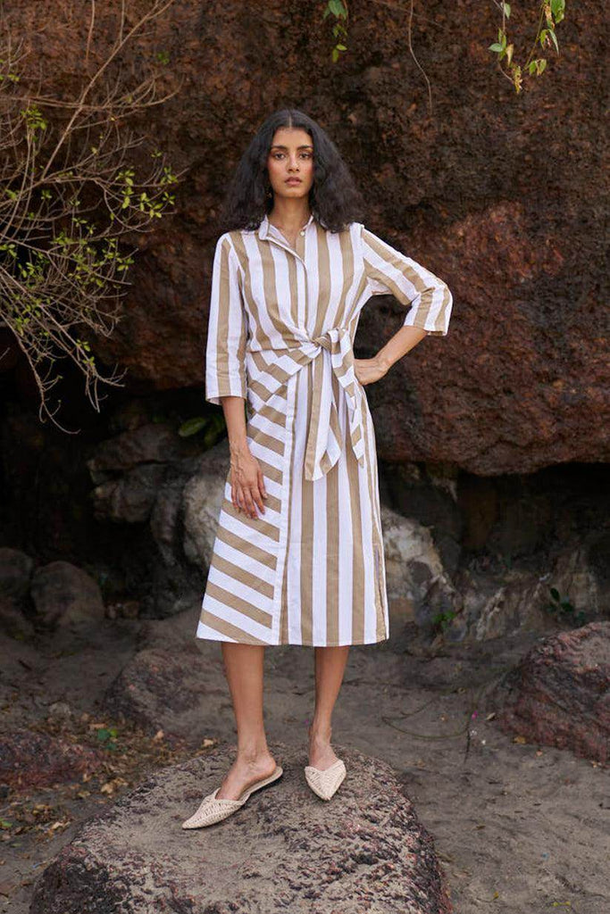 SIDE TIE STRIPED SHIRT DRESS - dash and dot dash and dot