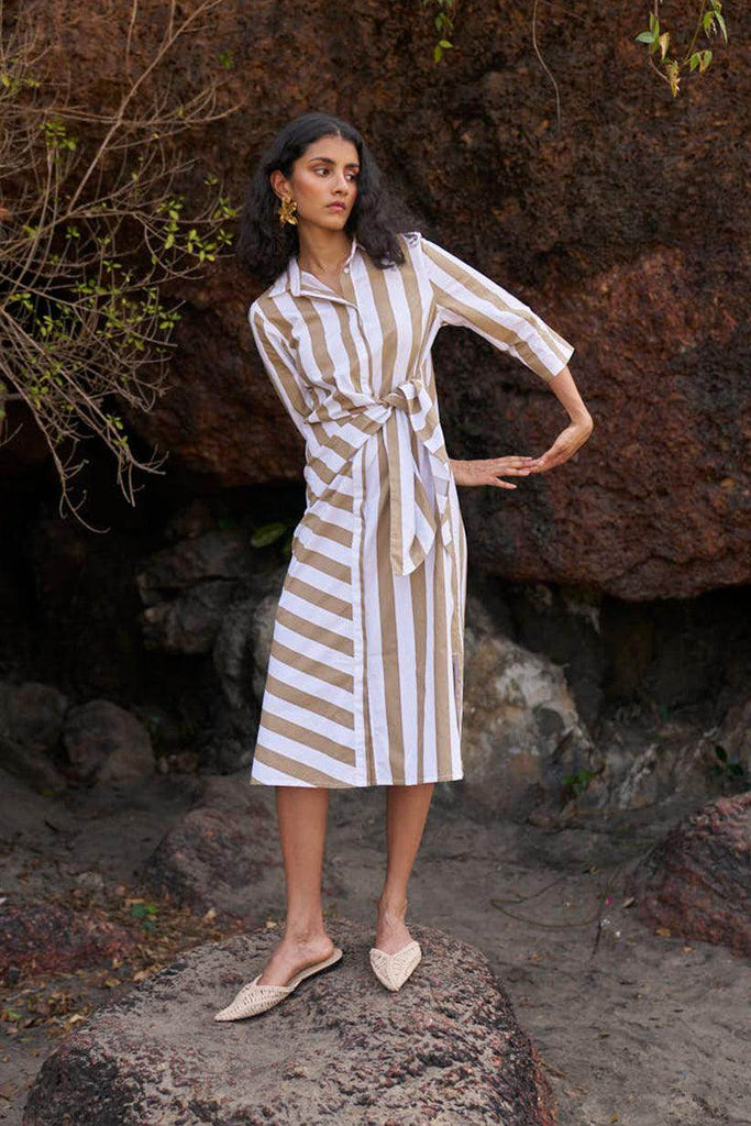 SIDE TIE STRIPED SHIRT DRESS - dash and dot dash and dot