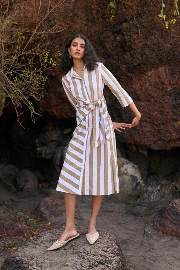 SIDE TIE STRIPED SHIRT DRESS - dash and dot dash and dot