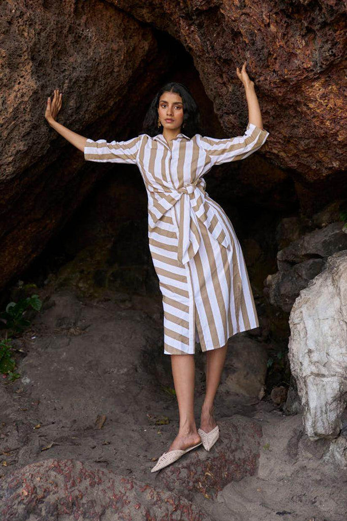 SIDE TIE STRIPED SHIRT DRESS - dash and dot dash and dot