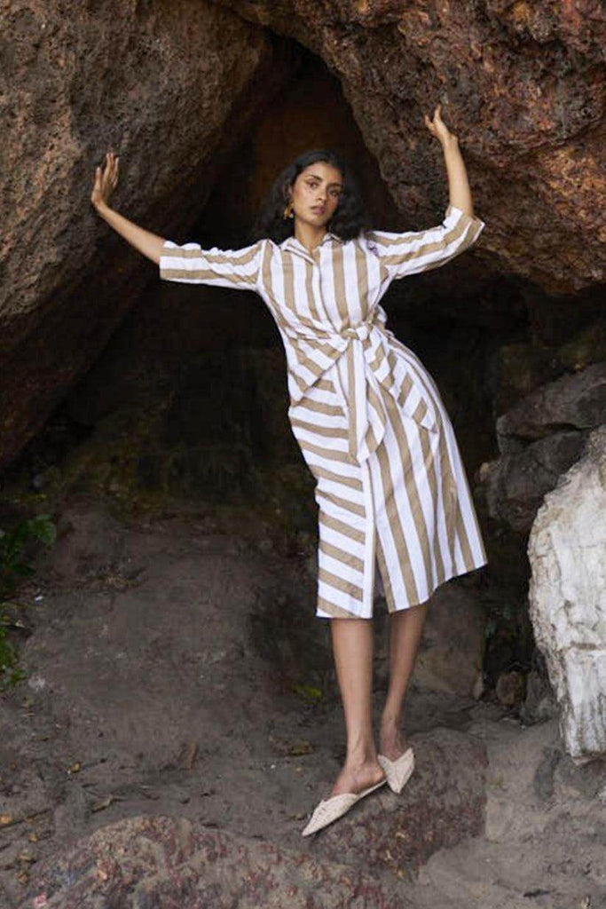 SIDE TIE STRIPED SHIRT DRESS - dash and dot dash and dot