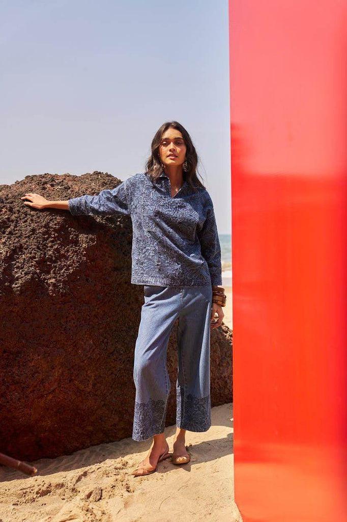 EMBROIDERED CUFF DENIM PANT - dash and dot dash and dot