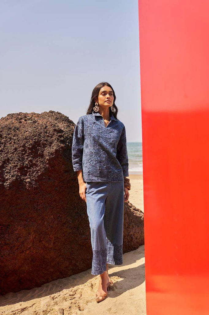 EMBROIDERED CUFF DENIM PANT - dash and dot dash and dot