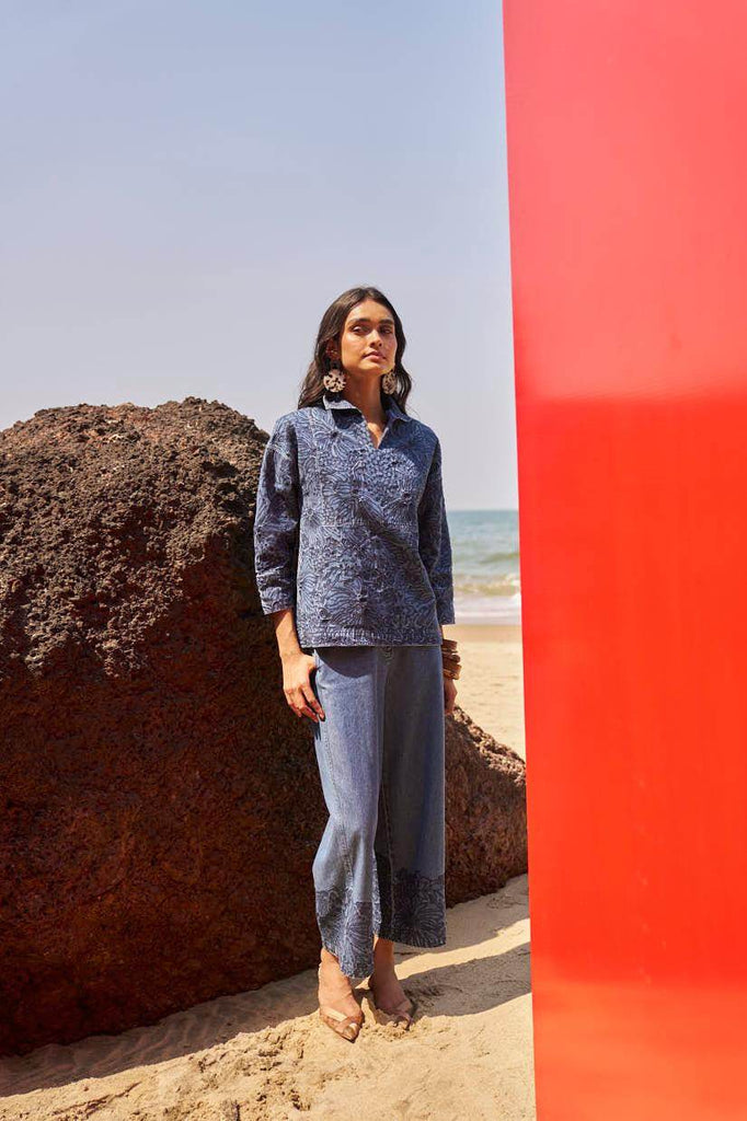 EMBROIDERED CUFF DENIM PANT - dash and dot dash and dot