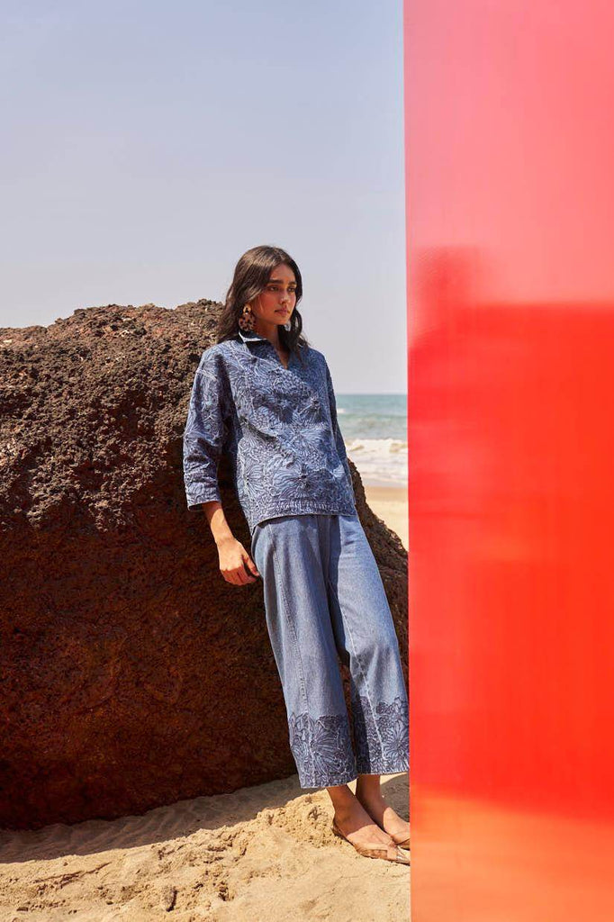 EMBROIDERED CUFF DENIM PANT - dash and dot dash and dot