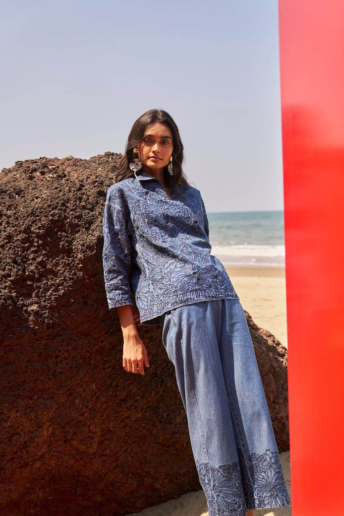 EMBROIDERED CUFF DENIM PANT - dash and dot dash and dot