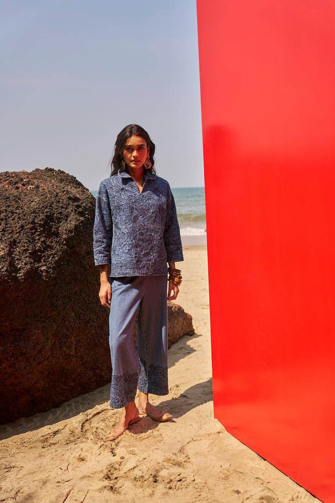 EMBROIDERED CUFF DENIM PANT - dash and dot dash and dot