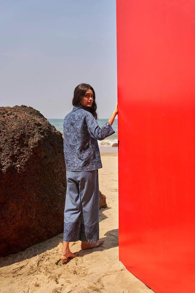 EMBROIDERED DENIM POPOVER TOP - dash and dot dash and dot